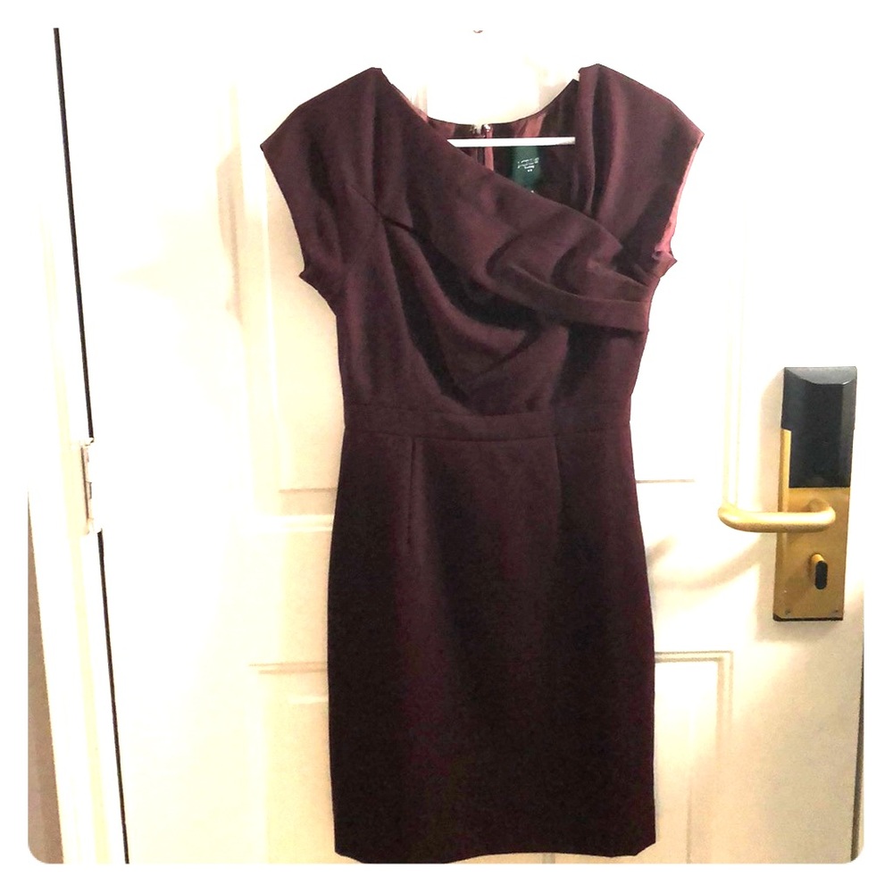 J Crew work dress in garnet wool suiting.